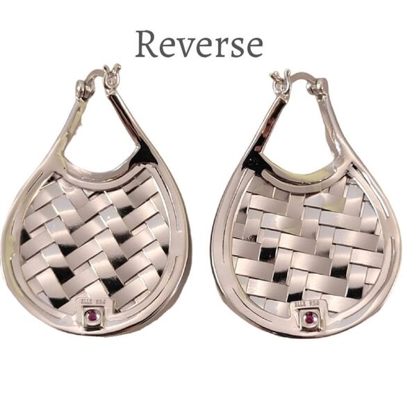 ELLE Sterling Silver Modern Weave Closed Hoop Earrings NWOT - Picture 4 of 8